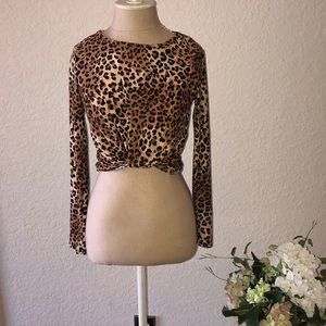 Leopard print long sleeve crop top